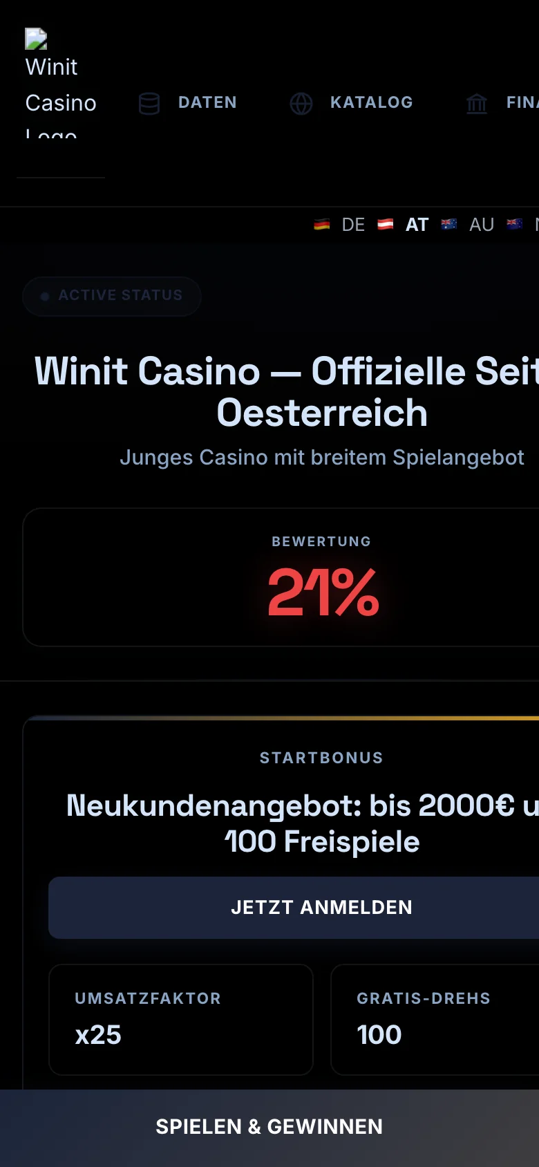 Winit Casino mobile lobby screenshot